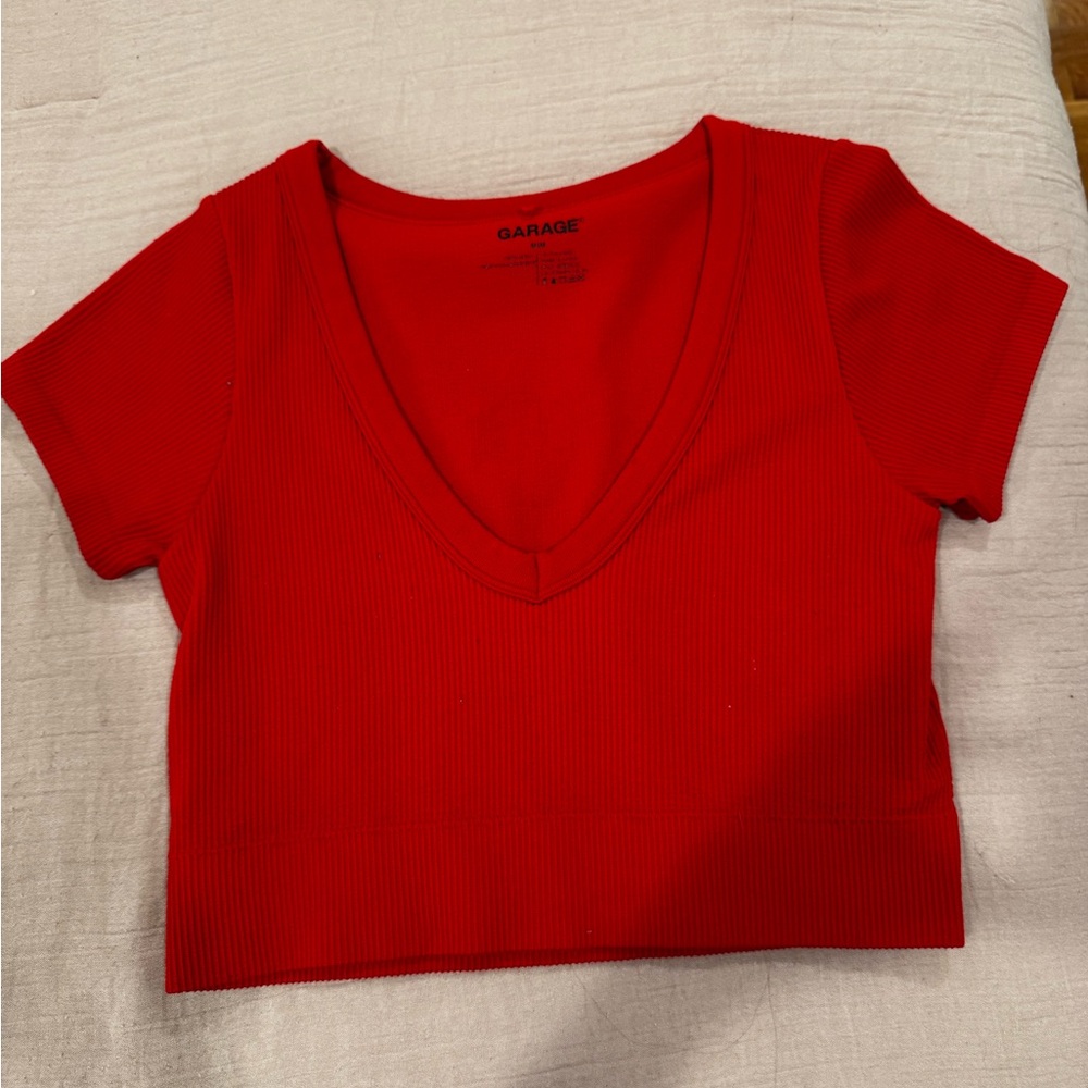 Garage Scarlet V-Neck Ribbed Crop Top